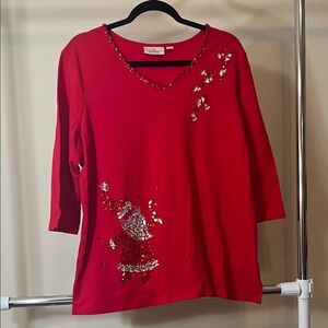 Quacker Factory Red Sequin Long Sleeve Top